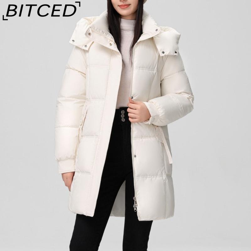 BITCED Fashionable Mid-Length Cotton Coat for Women Trendy Casual Warm-Weather Jacket with Detachable Hood