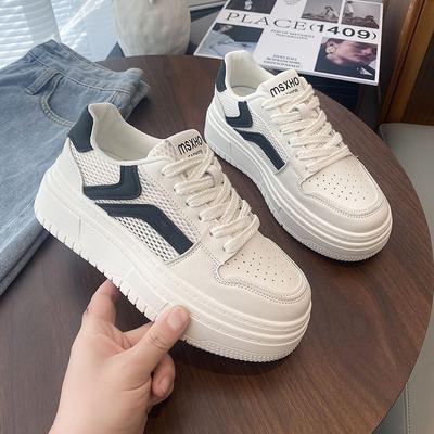 Летние сетчатые дышащие на толстой подошве увеличивающие рост маленькие белые туфли женские весенне-летние универсальные на мягкой подошве повседневные кеды женские