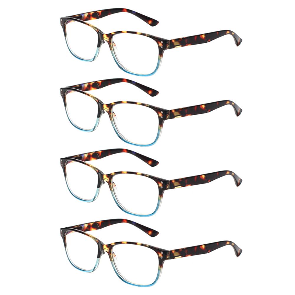 Turezing 4 Pack Reading Glasses Men and Women Blue Light Blocking Anti UV Computer Goggle Spring Hinge Eyeglasses