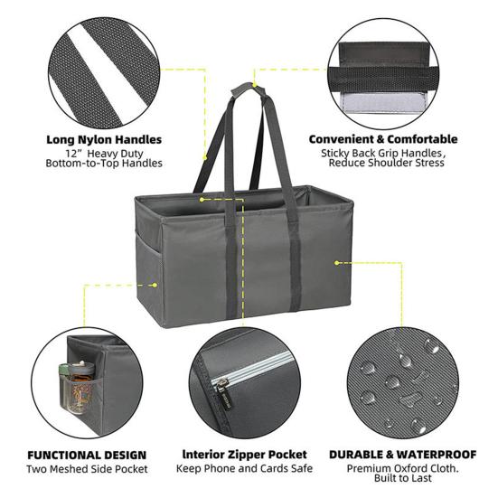 Многоразовая сумка для продуктов, складная хозяйственная сумка для покупок, вместительная, застежка-молния, водонепроницаемая, многофункциональная сумка-тоут с сетчатыми карманами