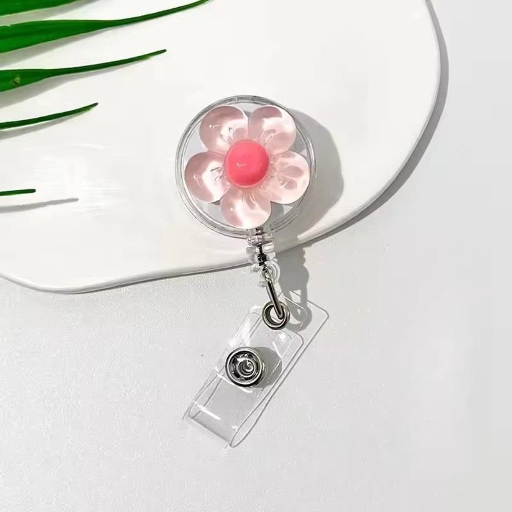 Transparent Worker ID Card Pull Buckle Cute ID Card Badge Holder Clip Floral Badge Reel For Women