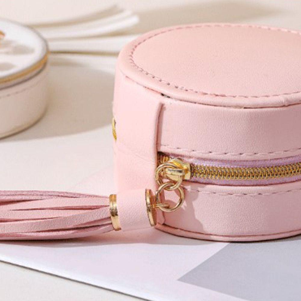 Однотонная шкатулка для хранения украшений Круглая шкатулка для ожерелий и колец Простой органайзер для серег Девочки