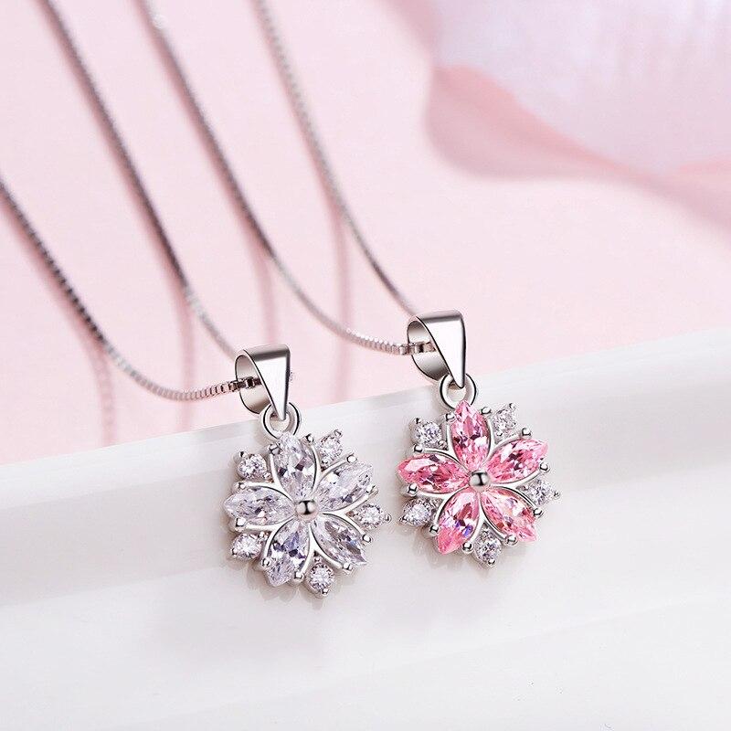 Ожерелье с подвеской в виде цветущей вишни из нежно-розового прозрачного кубического циркония из стерлингового серебра 925 пробы для рождественских подарков S-N223