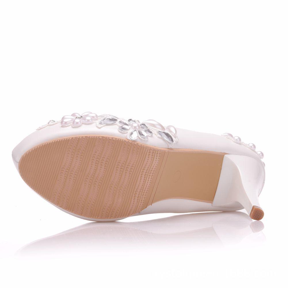 Белые цветочные кружева с блестящими кристаллами Свадебные туфли на высоких каблуках