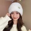 Вязаная шерстяная шапка для женщин на осень и зиму, подходящая ко всему, показывающая маленькое лицо, утолщенная теплая пушистая холодная шапка, ветрозащитная шапка-носок, плюшевая шапка