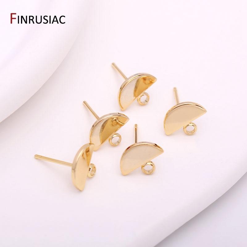 Серьги-гвоздики из латуни с покрытием 14K, форма полумесяца, 12.5мм*10мм, с колечком 3мм, принадлежности для изготовления серег DIY