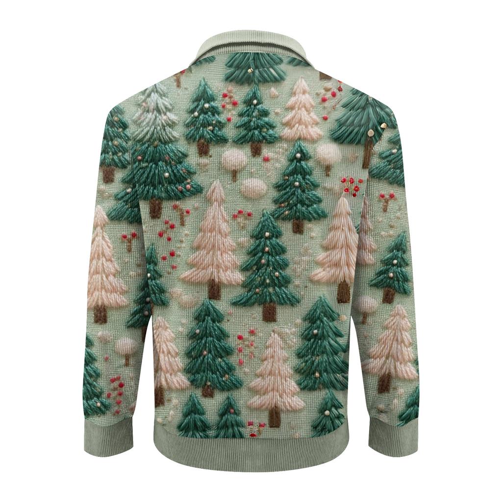 Мужская рождественская хлопковая рубашка-пуловер с длинным рукавом для активного отдыха, винтажная вельветовая рубашка с воротником-стойкой и пуговицами, повседневная толстовка с рождественским принтом