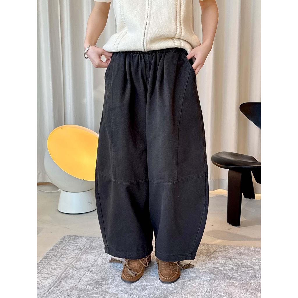 Louvre Winter Japanese Style Elastic Fleece Wide-Leg Balloon Pants - Women's Relaxed Fit