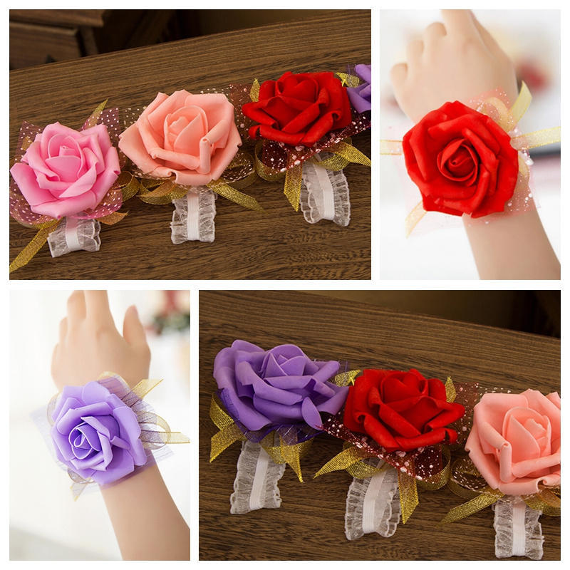 Корсаж на запястье невесты, свадебный браслет с розами, шелковые цветы, лента