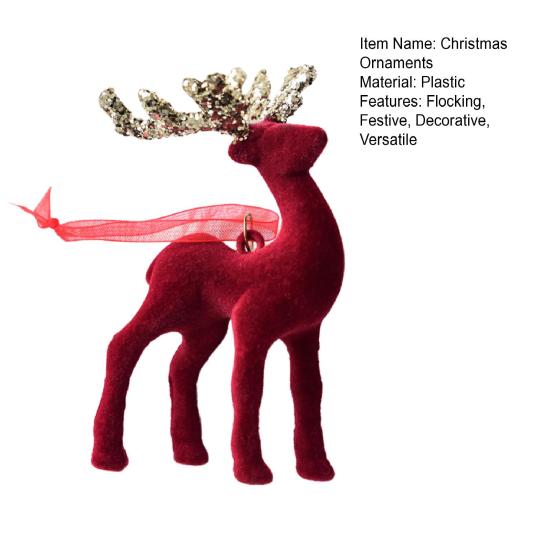 Рождественские украшения Красный Флокированный Конфетный тростник Олень Бант Снежинка Подвесное украшение для дома на елке