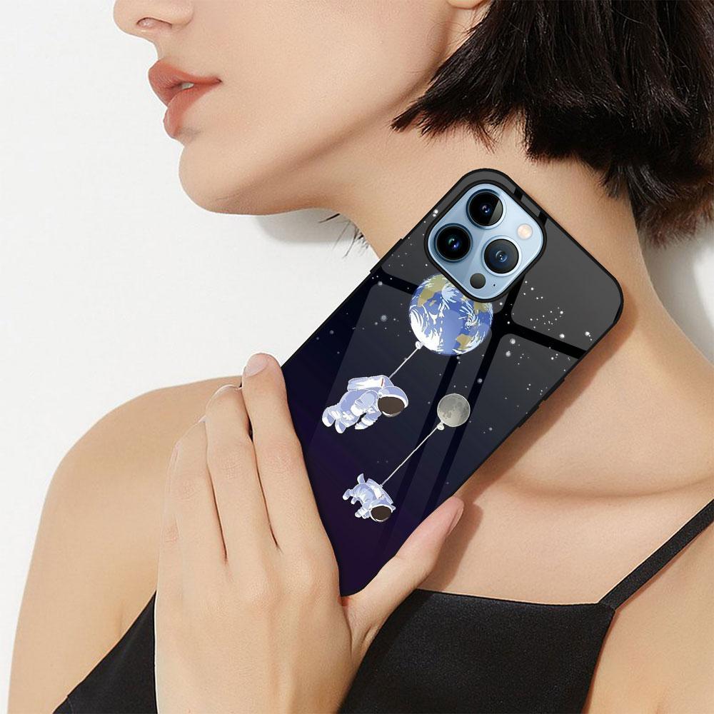 Милый чехол с изображением астронавта из мультфильма для Iphone 14 13 12 11 Pro Max Mini Xs Xr X 7 8 6s Plus Se 2022, стеклянный защитный чехол Fundas