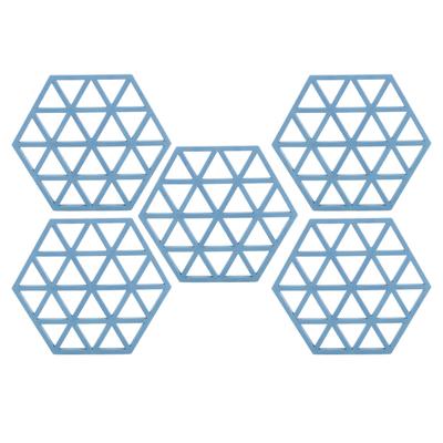 5 шт. Силиконовый шестиугольный поднос, термоизоляционная подставка для тарелки, чашки, миски для обеденного стола, синий