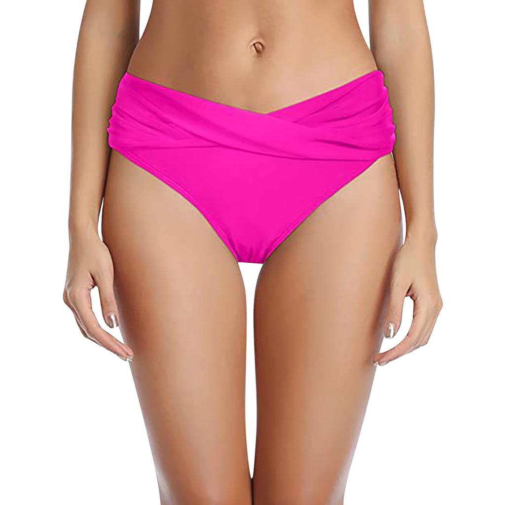 (Qunide) Women Low Waist Ruched Bikini Bottoms Swimsuit Briefs Pants