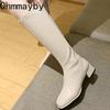 Fashion Winter Woman Knee-High Boots Fashion Comfort Soft Leather Square Low Heel Long Booties 2024 Trend Add Fur Women's Boots