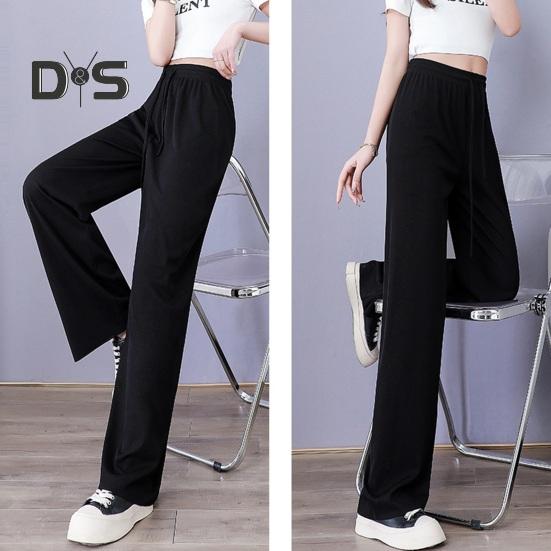 Женские повседневные брюки с эластичной резинкой на талии и регулируемым шнурком, однотонные длинные брюки из ледяного шелка, широкие драпированные брюки, уличная одежда