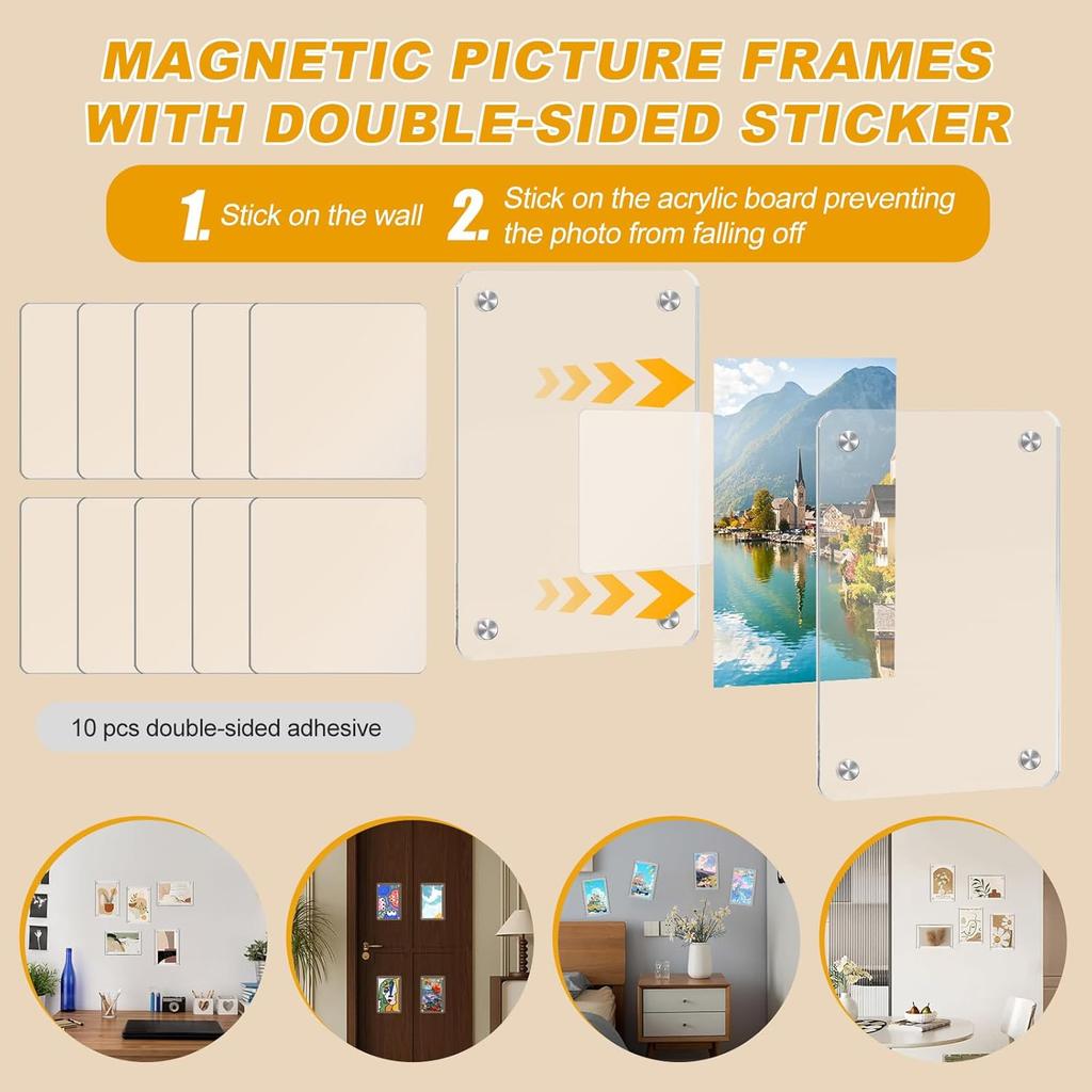 Magnetic Picture Frame for Fujifilm Instax Mini Camera, Acrylic Polaroid Magnet Picture Frame for Refrigerator and Wall, 2.36x3.54 Inch Double Sided