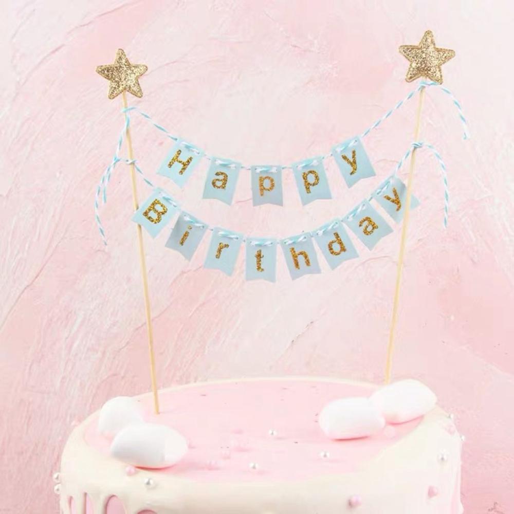 Adults Bunting Happy Birthday Gold Banner Baking Decoration Cake Flags Cake Topper Party Supplies