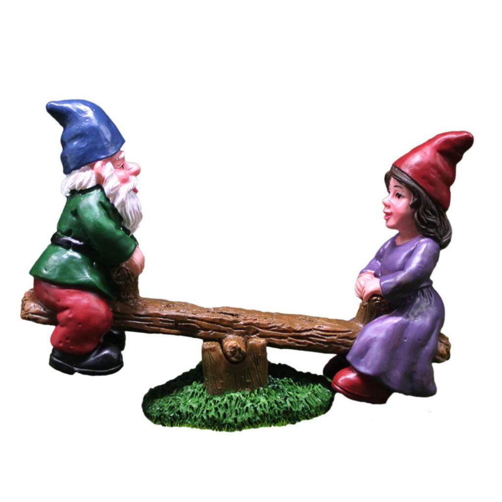 Outdoor Garden Decorations Colorful Seesaw Design Resin Small Dwarf Figurines for Desktop Yard Garden