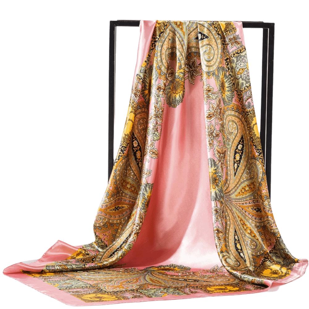 Floral Print Satin Scarf Hijab Soft Head Scarf Elegant Square Silk Scarf Women