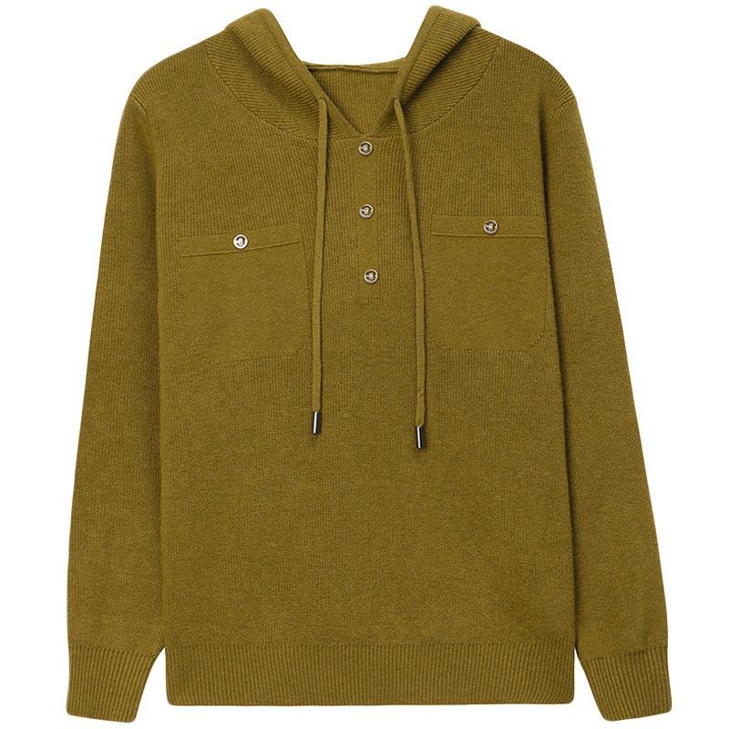 Ранней осенью новый вязаный свитер с капюшоном, женский свободный свитер, уменьшающий возраст, модный тонкий свитер для ношения под низ, женский