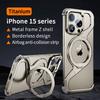 Luxury For MagSafe Magnetic Metal Z Shape Stand Phone Case For iPhone 16 15 14 13 Pro Max Removable Snap-on Rimless Shockproof Cover