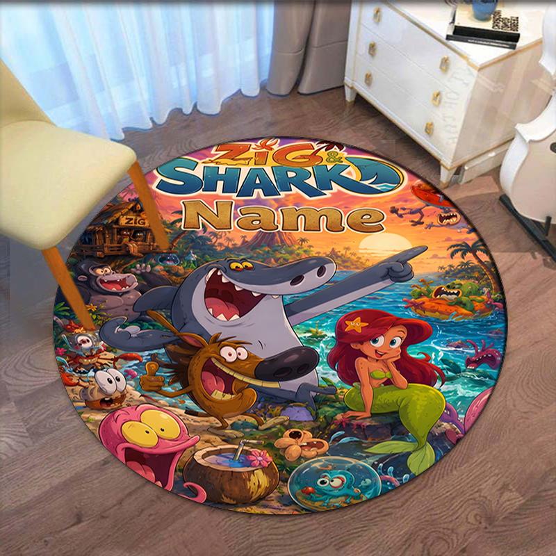 Custom Name Zig & sharko Printed Round Rug Carpet Chair Rug Area Rug Entryway Doormats,for Office Chair Living Room Bedroom Kitchen Room.