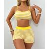 S - XL 2025 Striped Shorts High Waist Bikini Female Swimsuit Women Swimwear Two-pieces Bikini Set Bather Bathing Suit Swim V6607