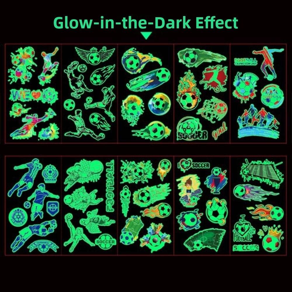 10Pcs/set Soccer Luminous Tattoo Sticker Glowing Cartoon Soccer Tattoo Women Men
