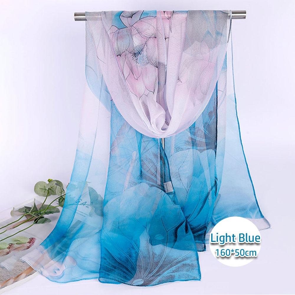 Fashion Floral Printing Silk Scarf Smooth Breathable Women Foulard Lotus Leaf Long Wraps Women