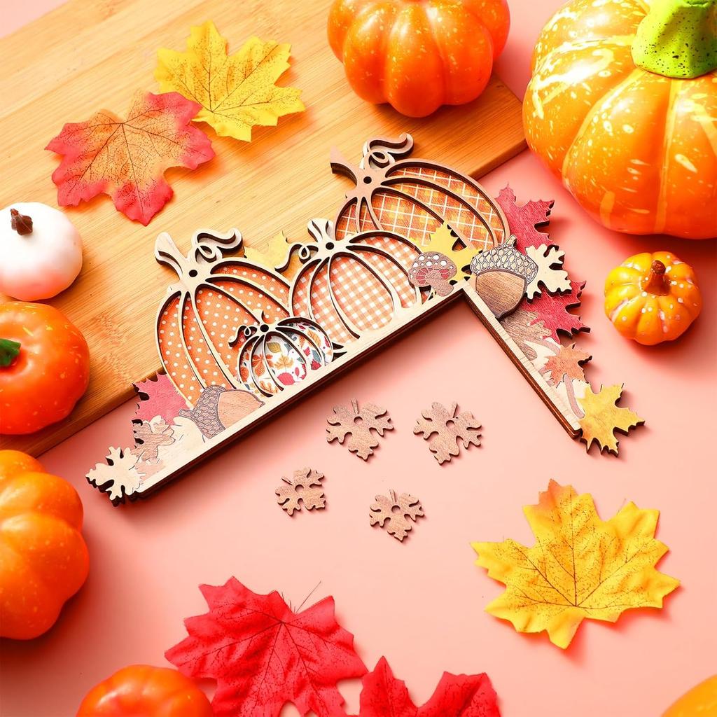 Fall Pumpkin Door Topper 10 x 10 Autumn Door Frame Corner Decor Thanksgiving Wood Pumpkin Signs Wall Decor for Kitchen Cabinet Window Corner Home