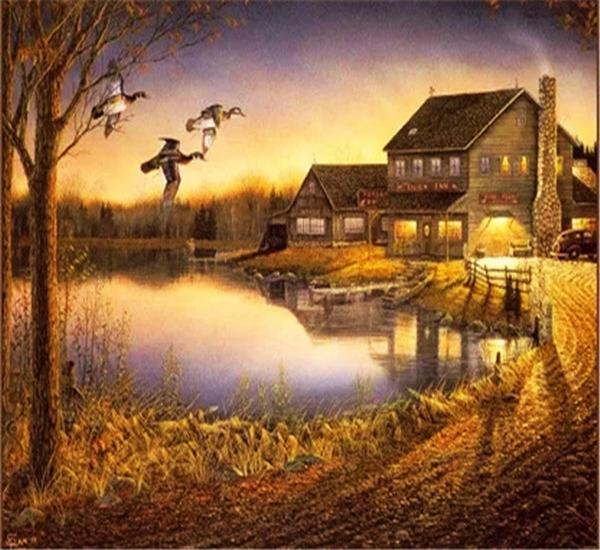 RUOPOTY Цифровая живопись Осенний пейзаж Wall Art Уникальный подарок DIY Рамка Украшение дома Ручная роспись Раскраска Гостиная