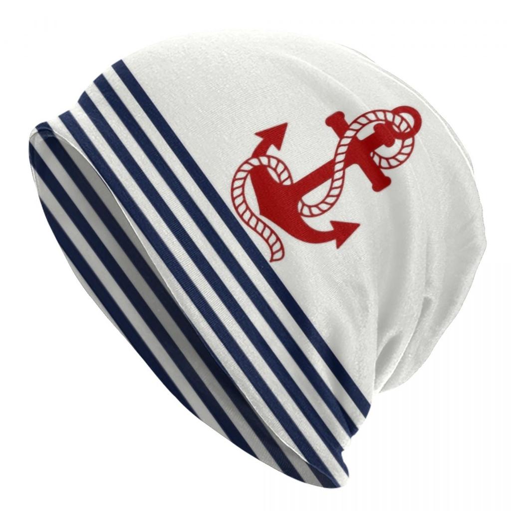 Navy Blue Nautical Wheel Anchor Skullies Beanies Caps Unisex Women Unisex Fashion Winter Warm Knitting Hat Adult Bonnet Hats