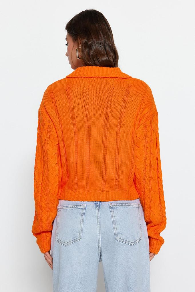 Женский модный новый кардиган оранжевый укороченный трикотажный кардиган