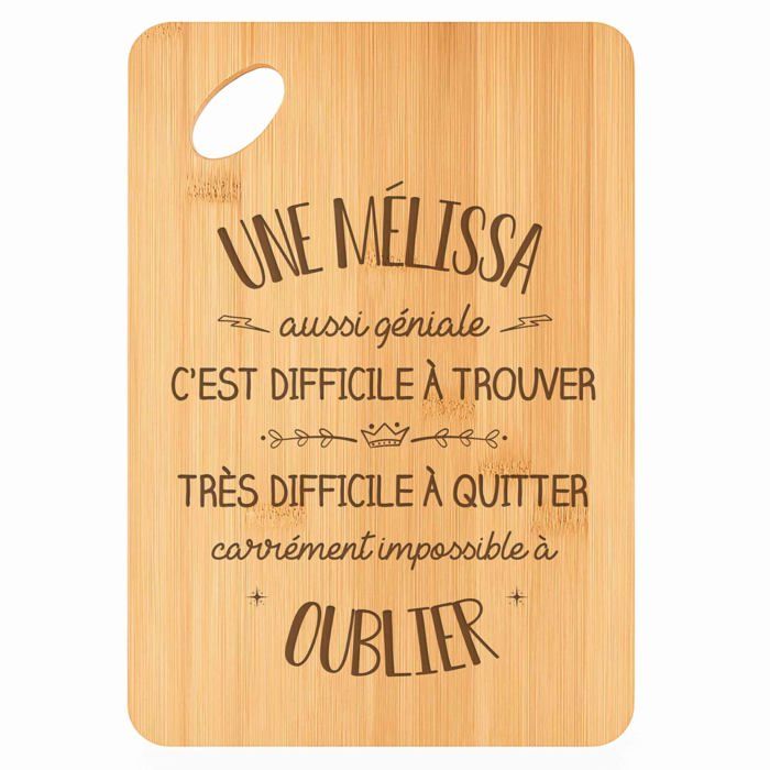 Planche à découper - PLANETEE - Une Mélissa - Bambou 30x20x1 cm - Bords arrondis - Trou d'accroche 24 mm