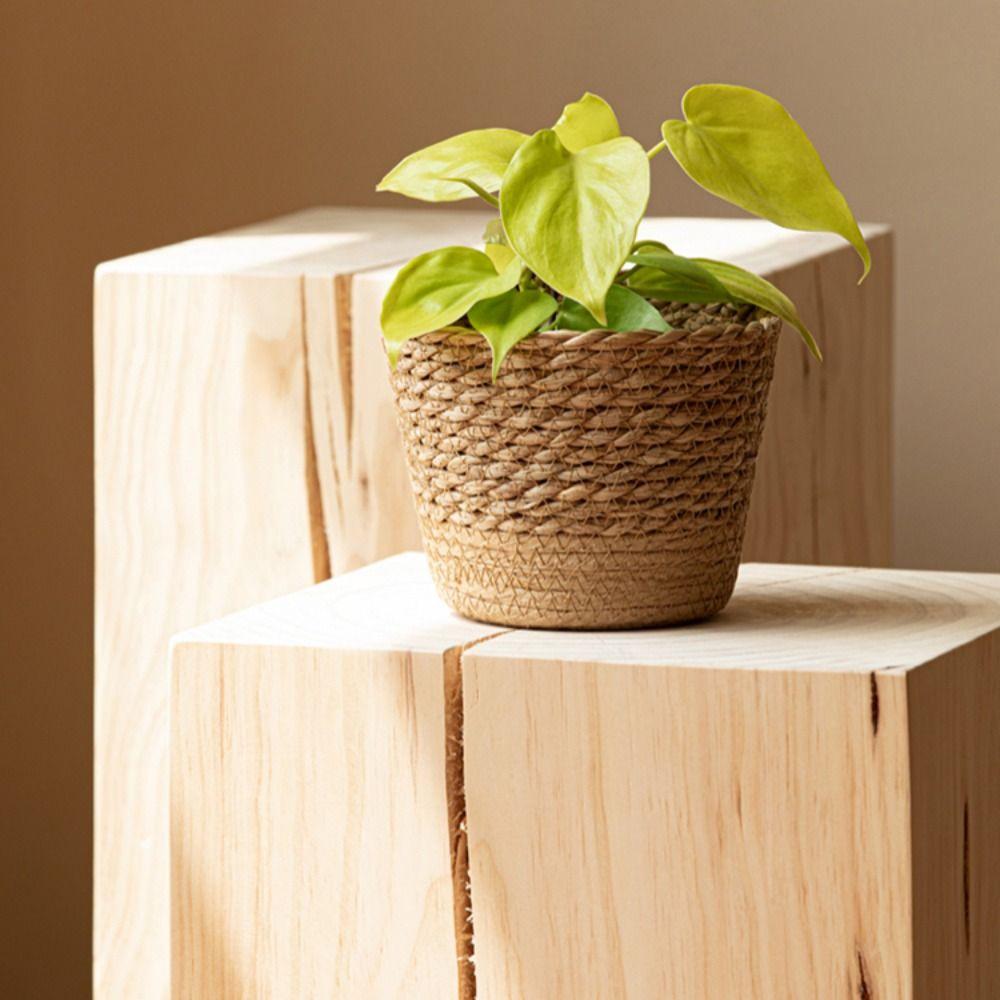 Handmade Flower Plant Pot Straw Weaving Planter Basket New Flowerpot Storage Basket  Indoor Outdoor