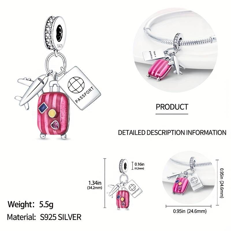 Charms Copper Luggage Airplane Passport Three-Piece Set Charm Fit Women 3Mm Original Bracelet Diy Fine Jewelry Gift