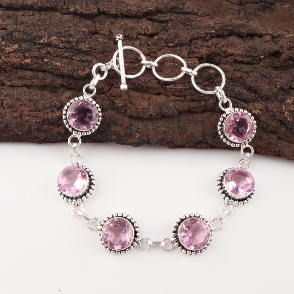 Морганит Драгоценный камень 925 Стерлинговое серебро Ювелирные изделия Ручной работы Браслет 7-9" Для подарка RB-17-7