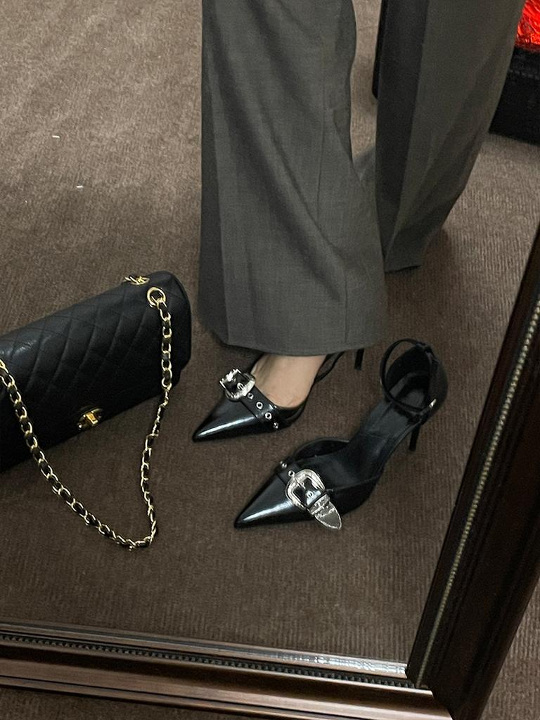 Модные туфли на тонком каблуке с острым носком, высота 8 см, неглубокий носок, женские туфли 2024 года, черные свадебные туфли, женская обувь