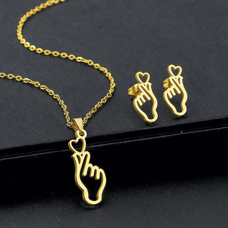 Hip Hop Geometric Necklace And Earrings Set For Women High Gloss Jewelry Set