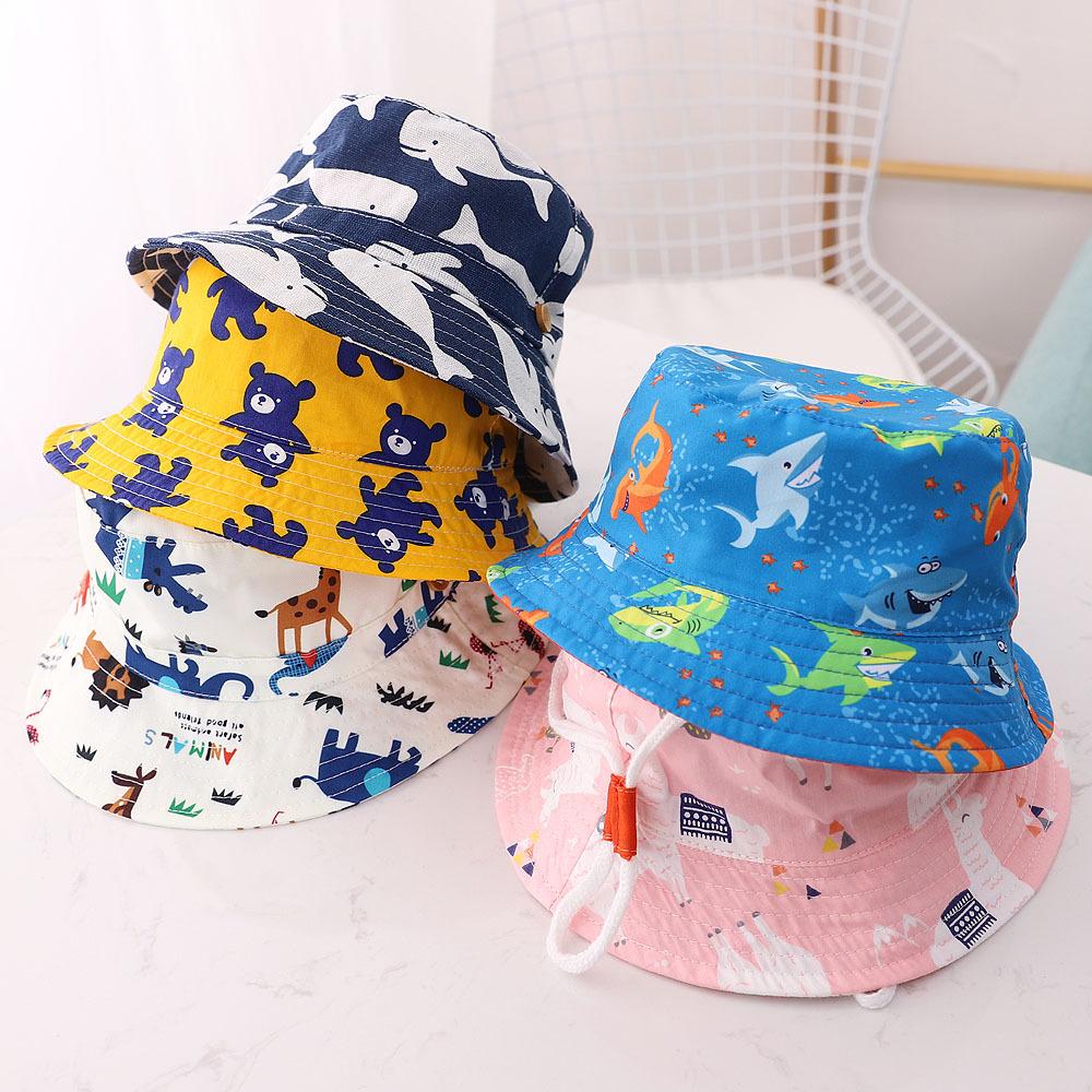 Милые детские уличные панамы, детские шляпы от солнца с ветрозащитной веревкой, хлопковые детские шапки для мальчиков и девочек, летняя шапка для детей