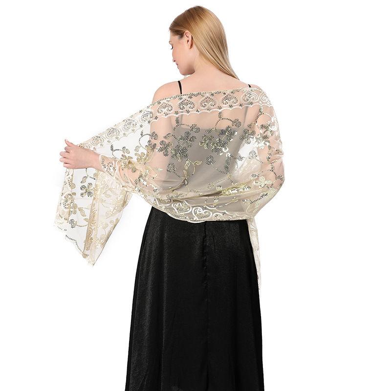 Evening Gown Fashion Pure Women Scarf Color Sequined Shawl Cheongsam Shawl