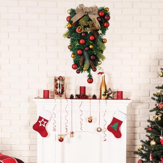 Рождественский венок на дверь, изысканный шар, бант, декор, гирлянда, подвесной венок на входную дверь для праздничного декора