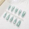 T434: Trendy Cat Eye Snake New Year 3D Green Nails - 30 pcs, Internet Celebrity Style.
