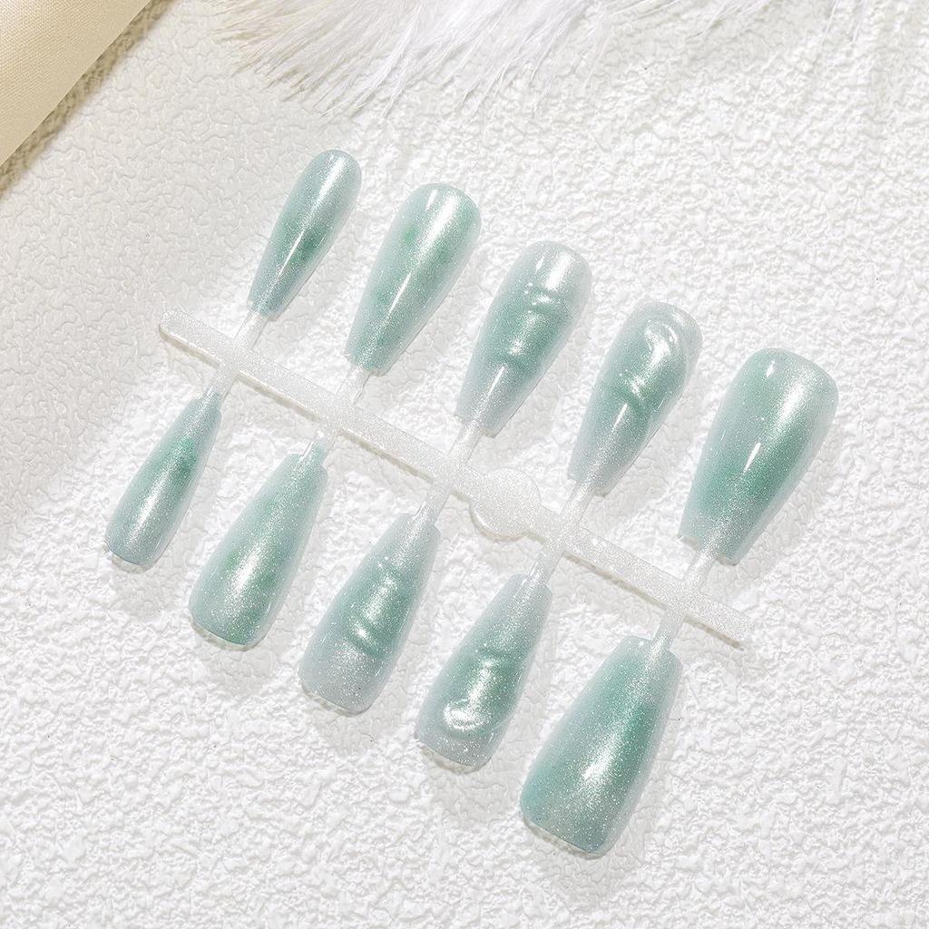 T434: Trendy Cat Eye Snake New Year 3D Green Nails - 30 pcs, Internet Celebrity Style.