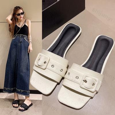 Модные ковбойские женские тапочки, балетки, сандалии 2025 лето, дизайнерские шлепанцы, уличная мода, повседневные туфли для платья, квадратный носок, пряжка, пляжная обувь