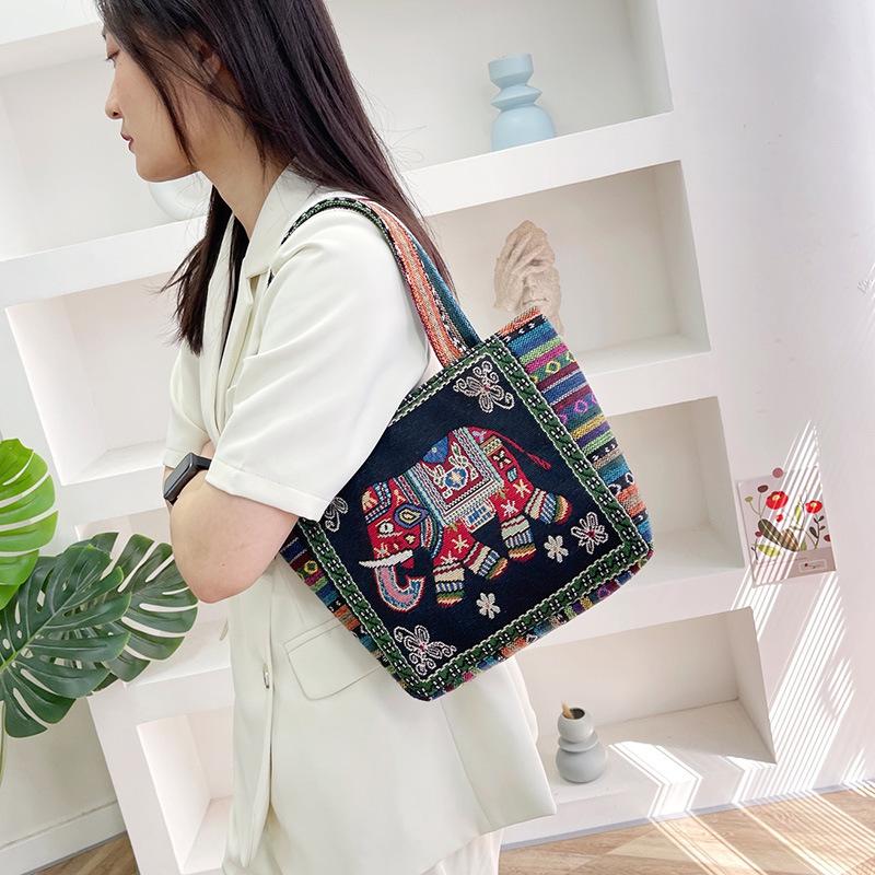 Cartoon Embroidered Canvas Handbag Women's Bag Casual Handbag Office Worker Small Satchel