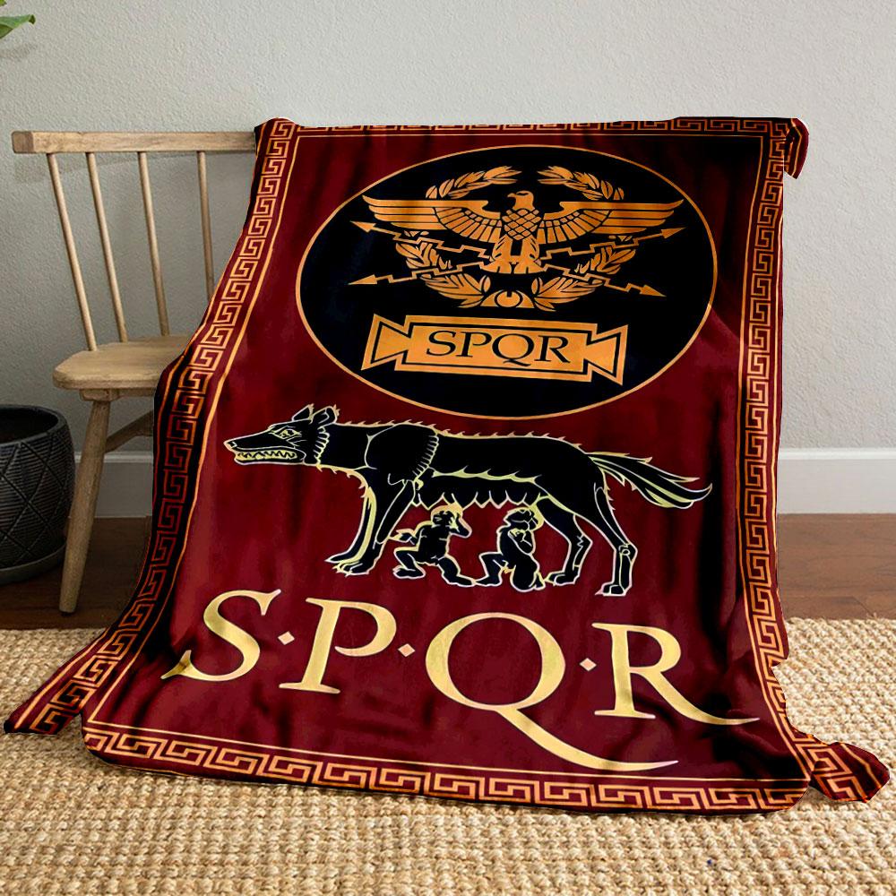 Плед SPQR в римском стиле с волчицей и орлом легиона Плед для гостиной, дивана, для перекуса, подарок другу на фестиваль