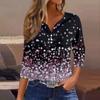 Women's T Shirt Tee Print Button 3/4 SleeveDaily Weekend Fashion Basic V- Neck Regular Top
