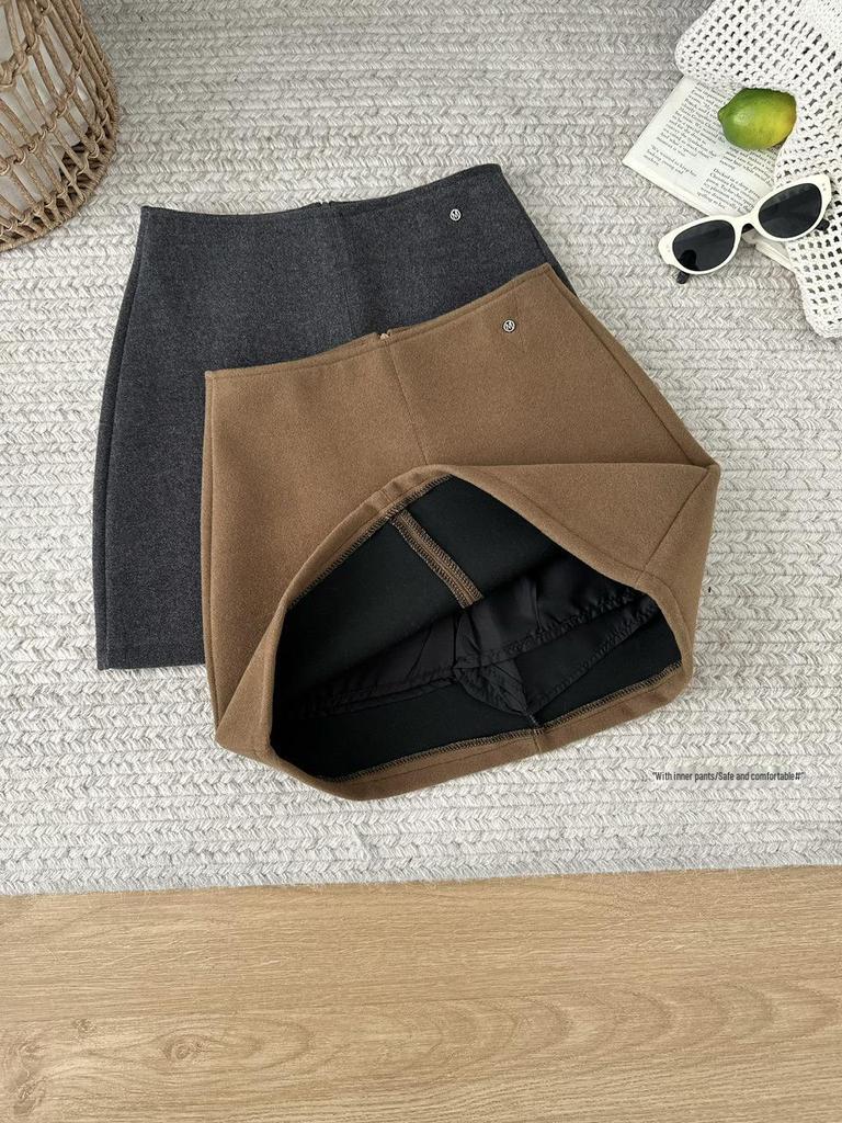 CHAO Women's High Waist Wool A-line Skirt - Autumn/Winter Slimming and Versatile Short Skirt