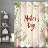 Happy Mother's Day Pink Tulip White Flower Shower Curtain, Bathroom Decorative Shower Curtain, Waterproof Shower Curtain with Ho
